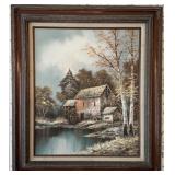 Framed Oil on Canvas Painting of Barn Signed
