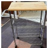 Wine Bottle Rack Bar Cart w Wood Top