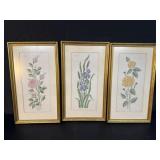 3 framed cross stitch floral designs