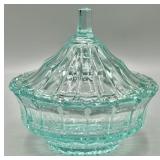 Indiana Glass Blue Pressed Glass Lidded Candy Dish