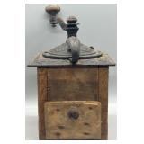 Antique Wood and Cast Iron Coffee Grinder