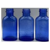 (3) Vintage Cobalt Blue Milk of Magnesia Bottles