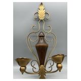 Hollywood Regency Style Gold Metal & Wood Sconce