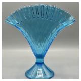 Fenton Diamond Optic Fan Vase w/Pedestal Base