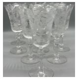 Tiffin Fuchsia Crystal Etched Wine Glasses