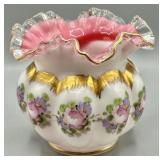 1950s Fenton Charleton Peach Crest Rose Bowl Vase