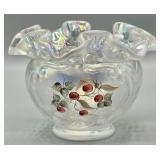 Fenton Opalescent Strawberry HP Rose Bowl