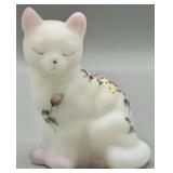 Fenton White Satin Handpainted Cat Figurine w/Box