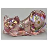Fenton HP Pink Iridescent Cat Figurine