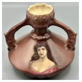 Antique Victorian Austrian Squat Portrait Vase