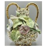 Antique Popcorn Porcelain Vase w/Applied Flowers