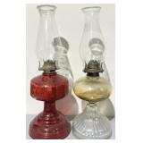 (2) Depression Glass Hurricane Oil Lamps