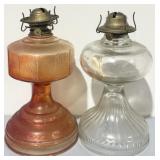 (2) Depression Glass Hurricane Oil Lamp Bases