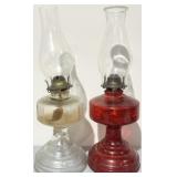 (2) Depression Glass Hurricane Oil Lamps