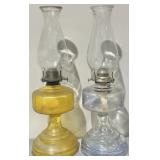 (2) Depression Glass Hurricane Oil Lamps