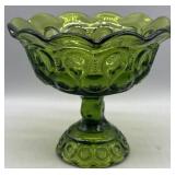L.E. Smith Moon & Stars Green Pedestal Compote
