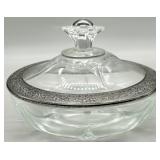 Vintage Cut Glass Silver Overlay Divided Dish