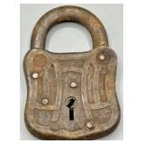 Antique Cast Iron Ornate Designed Padlock