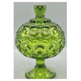 L.E. Smith Avocado Green Moon & Stars Lidded Dish