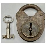 Antique Iron Prison Padlock with Skeleton Key