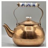 VTG Copper Tea Kettle w/Porcelain Cobalt Handle