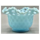 Vintage Fenton Blue Basket Weave Bowl