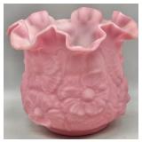 Fenton Rose Satin Poppy Embossed Vase