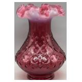 Fenton Spanish Lace Cranberry Opalescent Vase