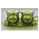 MCM Avocado Indiana Glass 3pc Cream & Sugar Set