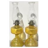 (2) Amber Depression Glass Hurricane Oil Lamps