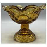 L.E. Smith Moon & Stars Amber Pedestal Compote