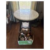 Claw foot table & box of misc decor