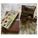 Costume jewelry, checkers and backgammon