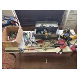 Large assortment of tools and 2 drills