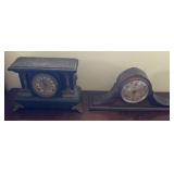 Table & 2 vintage clocks