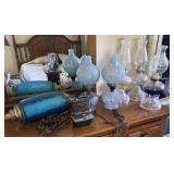 Oil lamps, light fixture & salesman stove