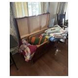 Wood chest, quilts & afghans