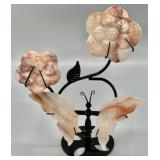 Fire Quartz Butterfly Wings, Flowers and Stand