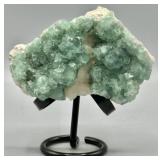 Green Fluorite Quartz Crystal Cluster with Stand