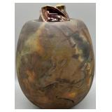 Signed Studio Art Pottery Raku Fired Vase