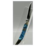 Crowing Rooster Celluloid Blue Pearl Pocket Knife