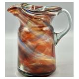 Hand Blown Studio Art Glass Pitcher Amber Swirl