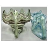 (2) Vintage Hand Blown Swan Swirl Planter Vases