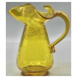 Hand Blown Crackle Glass Pitcher Applied Handle