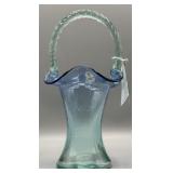 Fenton Blue Opalescent Art Glass Basket