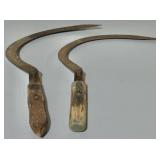 (2) Vintage Wood Handle Sickle Scythe Cutters