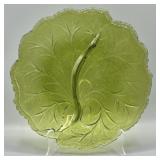 Indiana Glass Avocado Green Cabbage Leaf Server