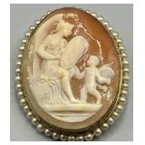 Antique 835 Silver Shell Cameo Brooch