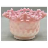 Fenton Pink Rosalene Basketweave Bowl