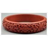 Carved Vintage Cinnabar Bangle Bracelet